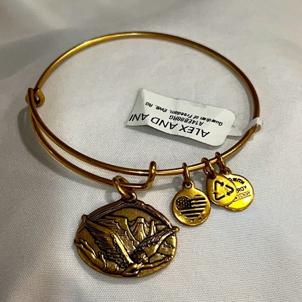 Alex and Ani Guardian of Freedom Charm Bangle Gold Finish Bracelet New with Tag